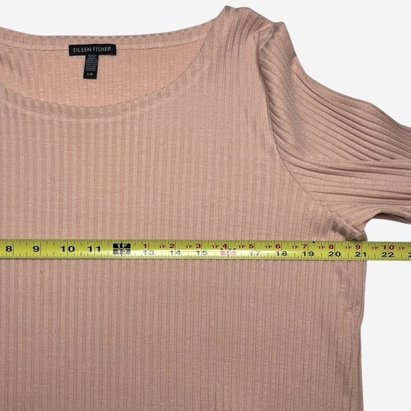 Eileen Fisher Tencel Stretch Rib Bracelet Sleeve Top Size Large Dune - Picture 7 of 10
